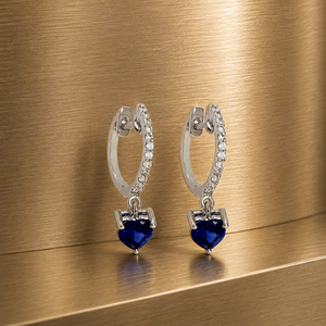 Boucles d'oreilles créoles Vaayu Jewels en saphir en forme de cœur, en or 10K/14K/18K et argent 925/935, sertissage griffe, bijoux tendance pour femme, mariage - Product Image 1