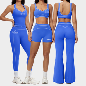 Ensemble de yoga sans couture grande taille personnalisé pour femme, taille haute, effet scrunch, compression, course à pied, en Spandex/Polyester, col roulé - Product Image 3