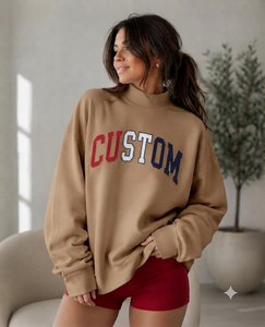 เสื้อสเวตเชิ้ตคอเต่าทรงโอเวอร์ไซส์สำหรับผู้หญิง ผ้าฝ้ายฟลีซหนานุ่ม สกรีนโลโก้ได้ ทรงหลวม สไตล์สตรีทแวร์ เสื้อพูลโอเวอร์ - Product Image 1