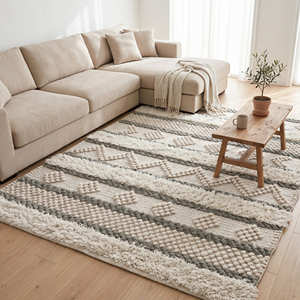Modern Style Bohemian Area Rug Geometric Pattern Flat <b>Weave</b> Cotton Handmade Tufted Boho Rectangle Fringed Living Room Rug - Product Image 6