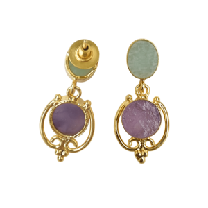 Vintage 18K <b>Gold</b> Plated Bohemian Drop <b>Earrings</b> with Amethyst and Amazonite Stone Bezel Setting Women's Gift Jewelry - Product Image 5