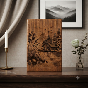 Urna de Madera Conmemorativa, Caja para Guardar Cenizas, Diseño de Bosque de Pinos y Lago, para Recuerdo - Product Image 6