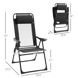 2 Sedie a Sdraio Pieghevoli Portatili Nere con Schienale Regolabile per Patio - Product Image 3