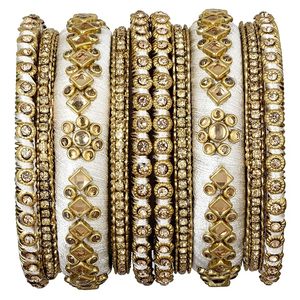Gold Plated Faux Handmade Kundan Studded Blue Silk Thread Ethnic Bangles Jewellery for Women Fashion Bangles For Girls Festive - Product Image 1