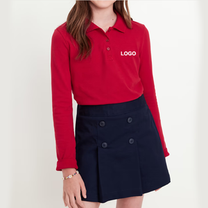 เสื้อโปโลแขนยาวผ้าคอตตอนถักแบบยูนิเซ็กซ์ สีแดงเบอร์กันดี สำหรับชุดนักเรียน พร้อมโลโก้ - Product Image 5