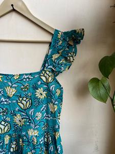 Robe longue vintage en coton indien avec broderie florale imprimée à la main, col carré, style tunique, pour femmes - Product Image 4