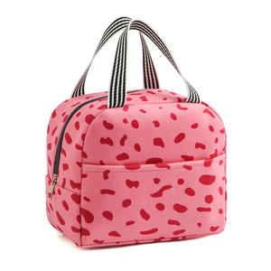 premium <b>leakproof</b> thermal food carrier durable plush leopard print <b>lunch</b> organizer with striped handles and front pocket - Product Image 4
