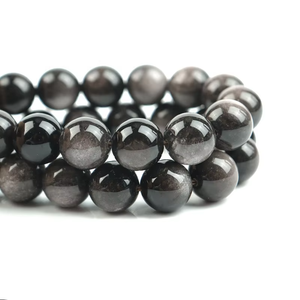 Perles lisses en obsidienne argentée naturelle de 8 mm pour la fabrication de bijoux DIY - Bracelets et colliers artisanaux en pierre - Product Image 3