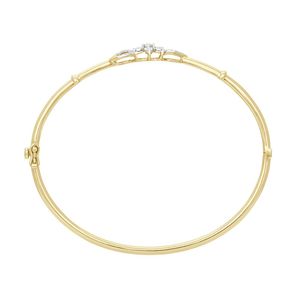 Yellow <b>Gold</b> Diamond Flower <b>Bangle</b> Bracelet Round Brilliant Cut Pave Setting Women's Classic Everyday Wear Jewelry - Product Image 4