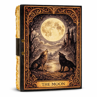 Carnet de croquis vintage en cuir avec impression UV Lune de Loup, reliure cousue, bords festonnés, 100 feuilles, vente en gros