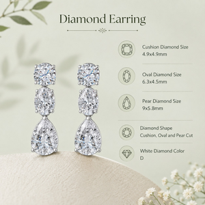 Pendientes colgantes de plata de ley 925 con tres piedras brillantes y corte cojín |   Diamantes Ovalados de Corte Pera Cultivados en Laboratorio, Circonia Cúbica, Certificados por IGI - Product Image 5
