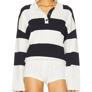 Polo de manga larga para mujer, con bloques de color, rayas y cuello, estilo casual, corte regular - Product Image 5