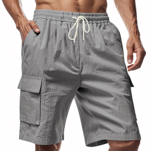 Shorts cargo pour hommes 100 % polyester, décontractés, unis, avec logo frontal, écologiques, respirants, à braguette zippée, imprimés numériquement, avec poches, vente en gros - Product Image 5