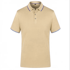 Polo en piqué de coton pour homme, manches courtes, couleur unie, respirant, coupe classique, design tricoté, col et détails bleus - Product Image 1