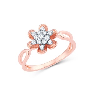 Bague Diamant Starry Bloom, Bague Fleur de Pétale en Or Rose 14K avec Diamant Rond de 0,10 CT pour Femme - Product Image 1