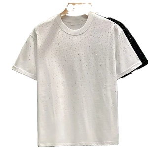 Camisetas Personalizadas con Pedrería, Negras, 100% Algodón, Camisetas de Cuello Redondo para Hombre, Ropa Urbana de Verano, Camiseta con Cristales Brillantes, Diseño OEM - Product Image 4