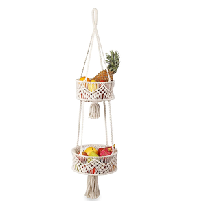 Panier de rangement en macramé fait main au design élégant, style bohème, en corde de coton tressée à la main, creux, avec poignée, vente en gros - Product Image 1