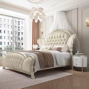 Royal Tufted Fabric <b>Bed</b> High <b>Headboard</b> Queen <b>King</b> <b>Size</b> Luxury Antique Carved Bedroom Furniture Sets Wedding Princess <b>Bed</b> - Product Image 2