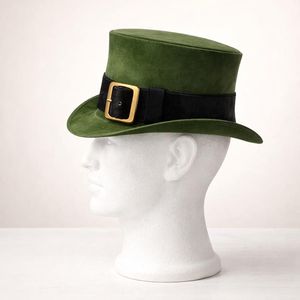 Premium Quality Custom Handmade Unisex Green Leather <b>Top</b> Hat With Buckle Band St Patrick Costume Gift - Product Image 3