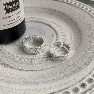 S925 Sterling Silver Children's Fashion Six-Pointed Star Niche Design Pleated Ring Simple Personality Retro - Product Image 2