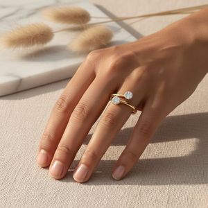 0.30CTW 10k Gold Lab Grown Diamonds Round Bezel <b>Cluster</b> Setting Minimalist IGI Certified Ring - Product Image 1