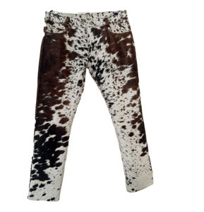 Pantalones de cuero con pelo natural para mujer, de alta calidad, hechos a medida, estilo streetwear, de pierna ancha y corte recto, de última tendencia. - Product Image 1