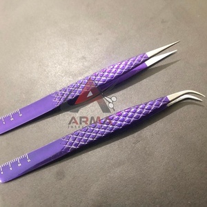 แหนบต่อขนตาสแตนเลสเคลือบสีฟ้าแบบแยกแหลมแบบตรงโลโก้ตามสั่ง - Product Image 2