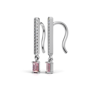 Boucles d'oreilles pendantes minimalistes en or 18 carats avec diamant rose de laboratoire certifié IGI, taille émeraude - Product Image 2
