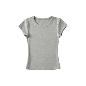 T-shirt de fitness d'été pour femme, col rond, compression, yoga, haut court, sans couture, en spandex doux et coton, grande taille, imprimé - Product Image 3