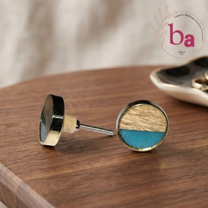 Ba Modern Round <b>Brass</b> Drawer <b>Knob</b> with Wood and Turquoise Inlay Eco-Friendly for Cabinet Furniture Home Office & Living Room Use - Product Image 4