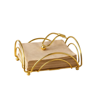 Support de serviettes décoratif en fil de fer doré de style nordique, distributeur de mouchoirs plats, plateau robuste pour serviettes en papier de cocktail pour la maison. - Product Image 1