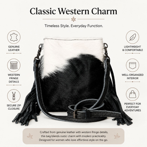 Handcrafted Hair On Cowhide Leather Western Fringe Shoulder Bag Genuine Leather Cowgirl <b>Purse</b> Vintage Everyday Travel Handbag - Product Image 5