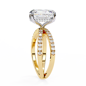Anillo de Compromiso de Moissanita con Corte Esmeralda, Engaste Pavé en Oro Rosa, Banda Geométrica de Lujo para Mujer - Product Image 4