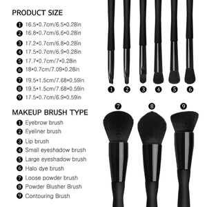 Juego de 10 brochas de maquillaje negras, brochas sintéticas profesionales para base y sombra de ojos con estuche de viaje - Product Image 5