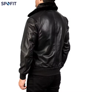 Chaqueta Bomber de Cuero Genuino Negro para Hombre, de Alta Calidad, con Cuello de Piel, Chaqueta de Motociclista para Invierno - Product Image 1