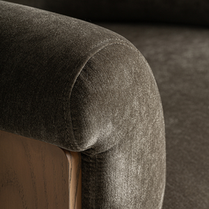 Fauteuil lounge d'intérieur contemporain en teck massif, entièrement rembourré, design baril incurvé, mobilier haut de gamme pour hôtel, villa, hall d'entrée - Product Image 6