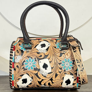Ensemble de 3 sacs de voyage de luxe personnalisés en cuir véritable, motif floral et cartes à jouer, sacs bandoulière assortis - Product Image 2