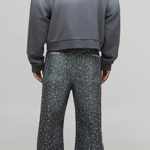 Chándal con capucha personalizado para hombre, estampado, de manga larga, corte holgado, estilo urbano de otoño, con bolsillos laterales y cremallera, con pedrería. - Product Image 4