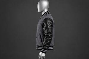 Blouson universitaire homme personnalisé gris et noir avec manches en cuir, style Letterman, Bomber, Baseball, Streetwear, boutons-pression, OEM, vente en gros - Product Image 3