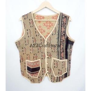 Vintage <b>Kantha</b> Quilted Printed Waistcoat Logo 100% Pure Cotton Breathable Autumn Vest Women Boho Style Regular - Product Image 1