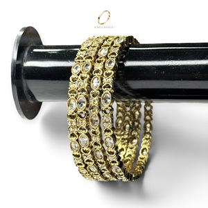 Vintage Antique <b>Crystal</b> Premium Gold Plated Kashmiri Bangles Set for Women Wholesale Indian Wedding Fashion at Low Price - Product Image 2