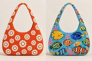 <b>Women</b> Beaded Tote <b>Bag</b> Colorful Cartoon Fish Ocean Theme Handmade <b>Beach</b> Shoulder <b>Bag</b> - Product Image 2