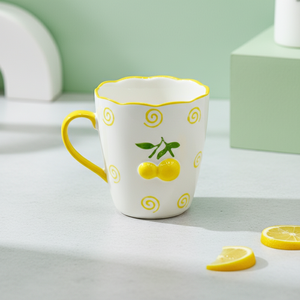 Taza de Porcelana Fina de Primera Calidad 3460987B-0.36, Nueva, con Estampado de Limón Amarillo y Espiral - Product Image 4