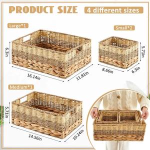 Juego de 4 cestas tejidas de jacinto de agua y algas marinas con asas, cestas de almacenamiento hechas a mano, venta al por mayor, ecológicas, hechas en Vietnam - Product Image 3