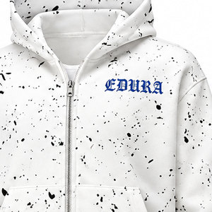 Custom Logo Embroidery Patch Splash Ink Print Tracksuit Zip up <b>Crop</b> Hoodie Drawstring Wide Leg <b>Pants</b> 2 Piece Casual Suit for <b>Men</b> - Product Image 5