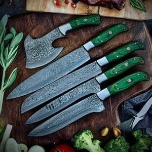 Ensemble de couteaux de chef professionnels en acier Damas, 5 pièces, manche en bois de rose, fabrication artisanale, écologique, logo personnalisé, vente chaude - Product Image 4
