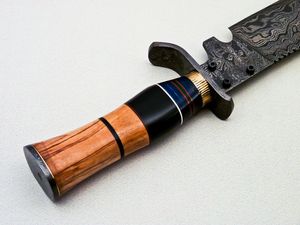 Couteau de chasse Bowie Damas fait main, lame fixe, manche en bois, OEM, marque privée, multifonctionnel, camping, extérieur, cadeau - Product Image 5