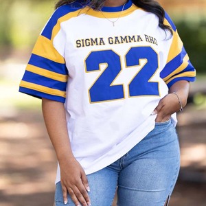 Camiseta de Hockey Sigma Gamma Rho para Mujer, Estilo Jersey 1922, Azul y Dorado, Hermandad Griega, Camiseta Oversize, Estilo Deportivo Casual - Product Image 5