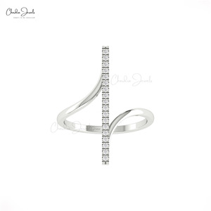 Top Selling 14K Solid Gold Bar Design <b>Statement</b> <b>Ring</b> 0.14CTW Pave Set G-H Diamond <b>Ring</b> Bridal Fine Jewelry Direct from Supplier - Product Image 3