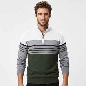 Pull en maille respirant à motif géométrique rouge et gris pour homme, avec fermeture éclair 1/4, manches classiques, idéal pour l'hiver, personnalisable à l'avant - Product Image 3